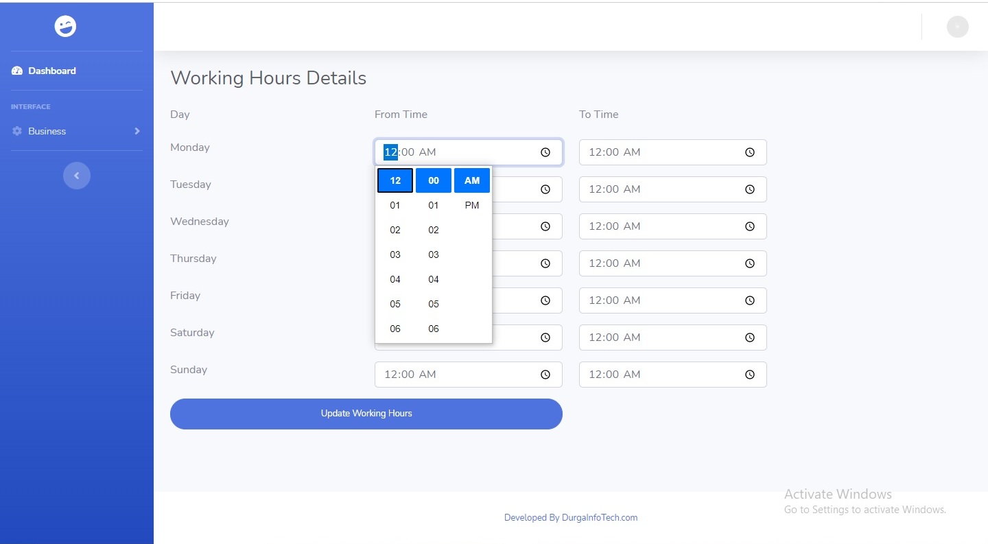 Update Working Hour Page Of worldsearch