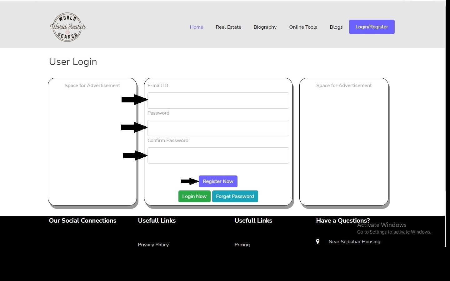 Register Page Of worldsearch